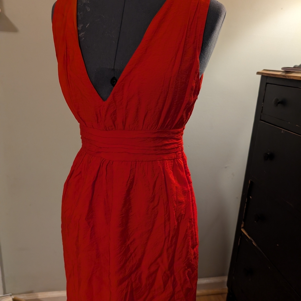 Paraella Red Pleated V-Neck Sundress